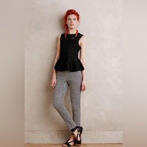 NWT Anthropologie HD in Paris Black Mesh Striped Peplum Top – Size L